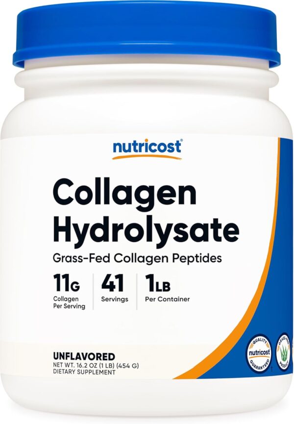 Nutricost Grass-Fed Collagen Powder 1LB (454 G) - Bovine Collagen Hydrolysate (Unflavored) - Collagen Peptides