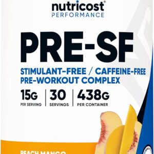 Nutricost Stim-Free Pre-Workout, 30 Servings (Peach Mango) - Caffeine Free, Stimulant Free, Non-GMO, Gluten Free