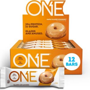 ONE Protein Bars, Maple Glazed Doughnut, Gluten-Free Protein Bar with 20g Protein and only 1g Sugar, Snacking for High Protein Diets, 2.12 Ounce (12 Pack)