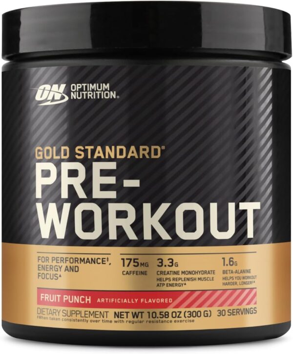 OPTIMUM NUTRITION Gold Standard Pre-Workout with Creatine, Beta-Alanine, and Caffeine for Energy, Flavor: Fruit Punch, 30 Servings