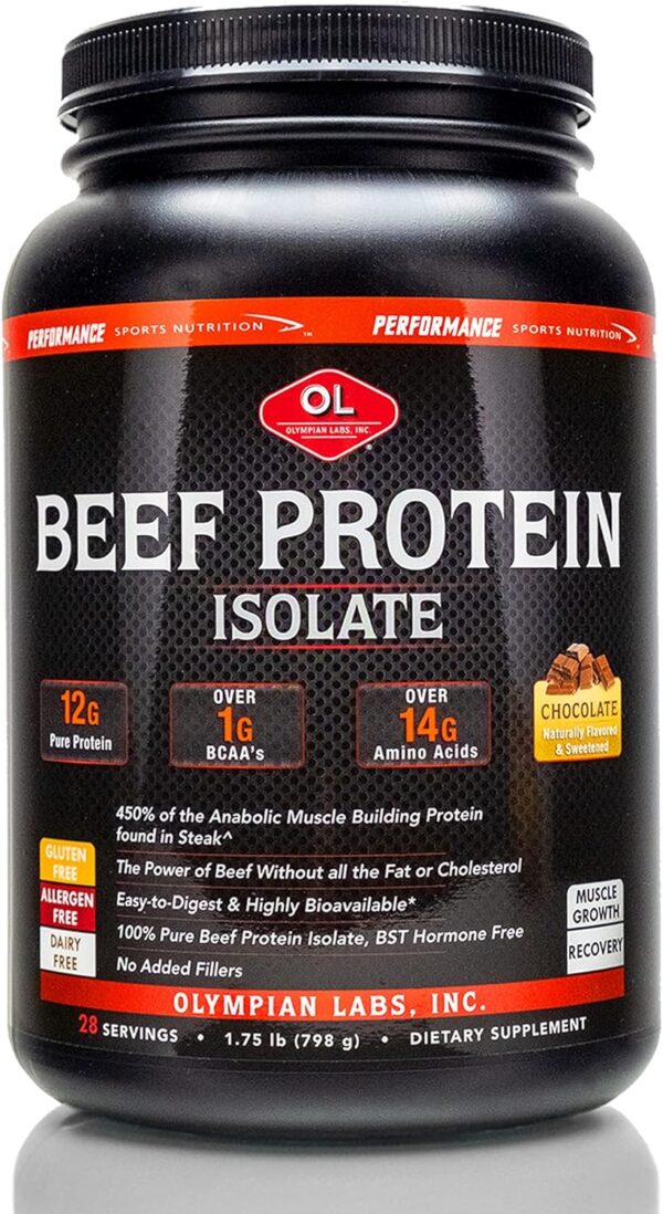 Olympian Labs Beef Protein Isolate, 24g Protein, BST Free, Macro-Micro Nutrient Friendly, Bioavailable, 32 Ounces, Chocolate