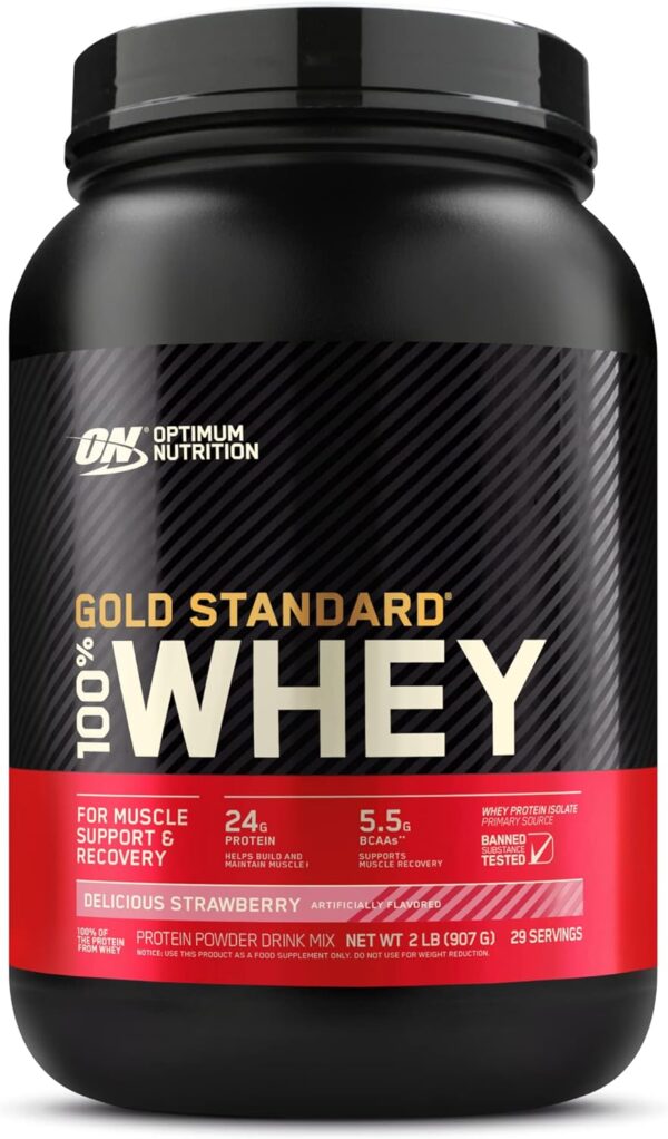 Optimum Nutrition Gold Standard 100% Whey Protein Powder, Delicious Strawberry, 2 Pound (Pack of 1)