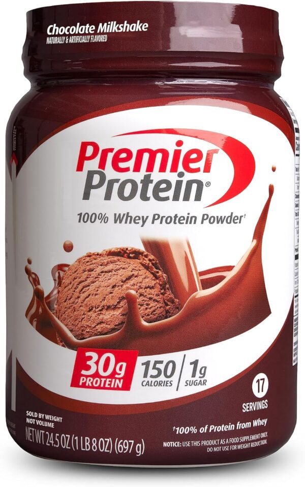 Premier Protein Powder, Chocolate Milkshake, 30g Protein, 1g Sugar, 100% Whey Protein, Keto Friendly, No Soy Ingredients, Gluten Free, 17 servings, 24.5 ounces