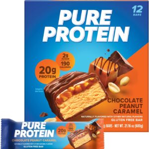 Pure Protein Chocolate Peanut Caramel Bars - 12 Count Box | 21g High Protein, Gluten-Free, On-the-Go Snack | Ideal Pre & Post-Workout Fuel | Low Sugar, Great Taste!