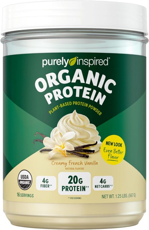 Purely Inspired Plant Based Organic Vegan Protein Powder for Women & Men 22g of Plant Protein Pea, Vanilla Protein Powder, 1.25 lb (16 Servings)