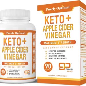 Purely Optimal Keto BHB + Apple Cider Vinegar Capsules with The Mother - Keto Diet Support, BHB Exogenous Ketones for Ketosis, Energy & Focus - Keto ACV Supplement for Women & Men - 90 Capsules