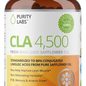 Purity Labs CLA Supplements 4500MG - Non-GMO Safflower Oil - Supports Energy, Weight Loss, Heart Health, and Muscle Health - 180 Soft gels