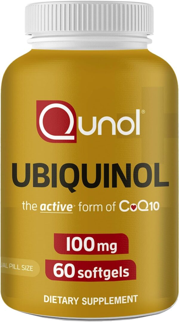 Qunol Ubiquinol CoQ10 100mg Softgels, Ubiquinol - Active Form of Coenzyme Q10, Antioxidant for Heart Health, Healthy Blood Pressure Levels, Beneficial to Statin Users, 60 Count