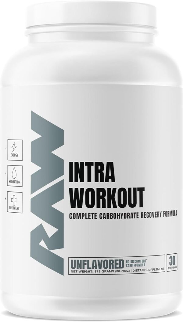RAW Intra Workout Supplement Powder, Unflavored - Intra Supplement for Hydration, Mental Focus, Energy, & Workout Recovery - Intra Workout Powder That Increases Performance & Endurance - 30 Servings