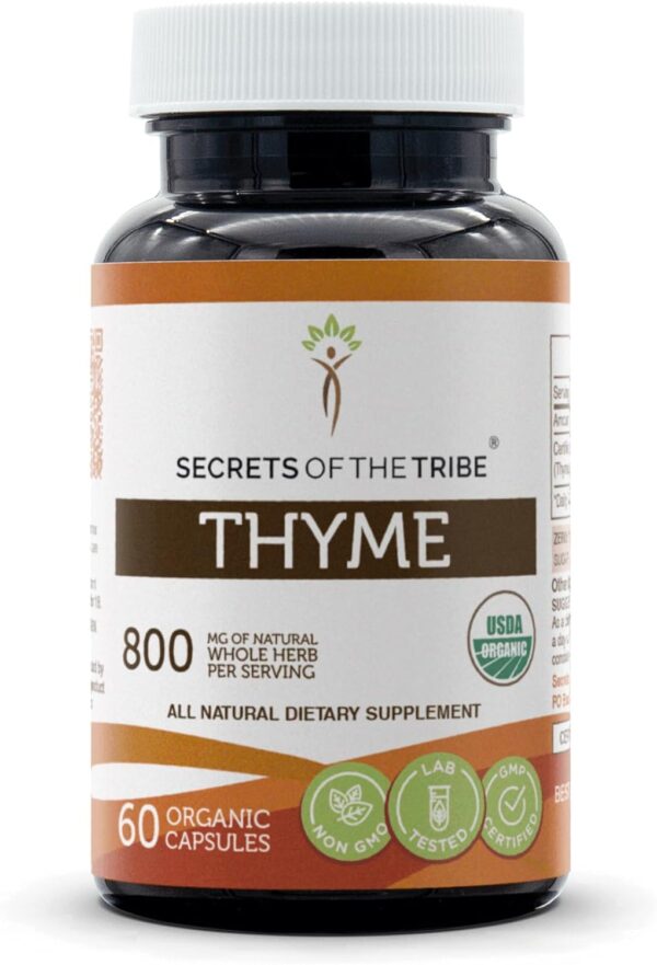 Secrets of the Tribe Thyme 60 Capsules, Made with Vegetable Capsules and USDA Organic Thymus Vulgaris Toni Effect (60 Capsules)