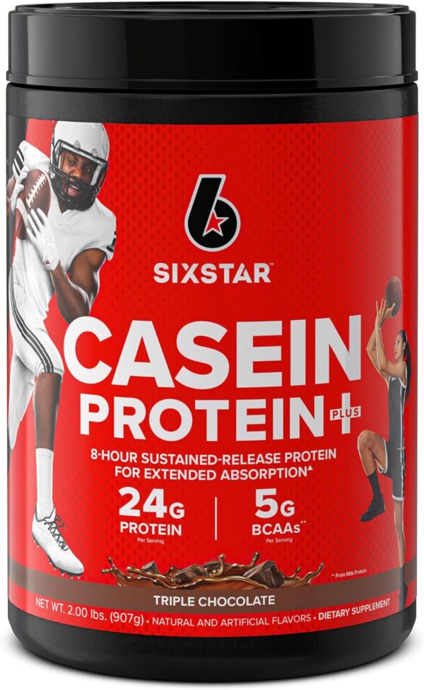 Six Star Casein Protein Powder Elite Casein Protein Powder Slow-Digesting Micellar Casein Protein Powder for Muscle Gain Triple Chocolate Protein Powder, 2 lbs (26 Servings) (Package May Vary)