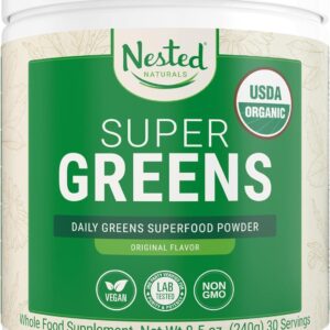 Super Greens Daily Greens Superfood Powder - Certified USDA Organic Green Powder w/20+ Whole Foods, Spirulina Powder, Wheat & Barley Grass - Probiotics, Fiber & Enzymes - Original Flavour, 30 Servings
