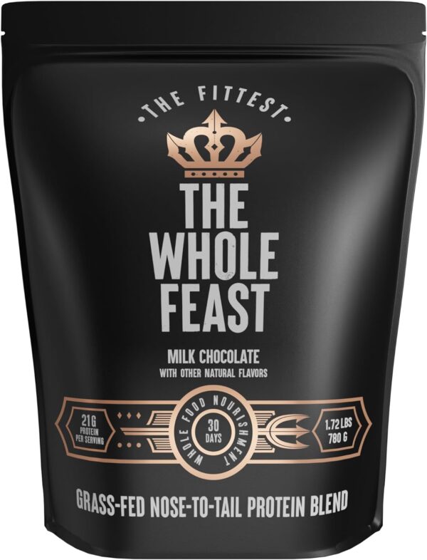The Fittest Whole Feast Beef Protein Powder - Milk Chocolate - Nose to Tail Carnivore Blend Including Liver, Colostrum and Whole Bone - BCAAs - 14g Collagen, 21g Total Protein