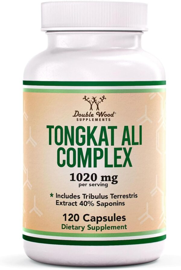Tongkat Ali Extract 200 to 1 For Men (Longjack) Eurycoma Longifolia, 1020mg per Serving, 120 Capsules - Men's Health Support with 20mg Tribulus Terrestris (Third Party Tested) by Double Wood