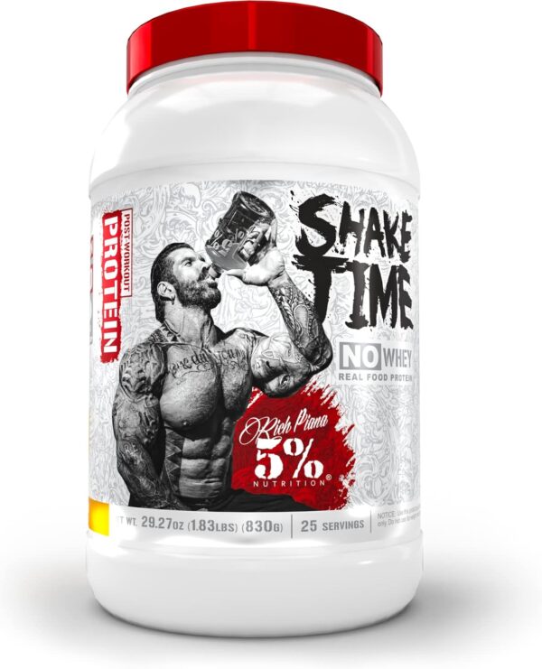 5% Nutrition Rich Piana Shake Time | No-Whey 26G Animal Based Protein Drink | Grass-Fed Beef, Chicken, Whole Egg | No Sugar, Dairy, or Soy | (Peanut Butter)