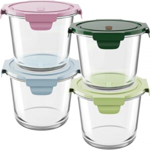 8 PCS Overnight Oats Containers with Lids, 3 Cups Glass Food Storage Containers Set, Heat-Resistant BPA-Free Glass Soup Containers with Airtight Locking Tabs, Microwave, Dishwasher, and Freezer Safe