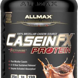 ALLMAX CASEIN-FX Protein, Chocolate - 2 lb - 25 Grams of Slow-Release Protein Per Scoop - Low Carb & Zero Added Sugar - Approx. 27 Servings