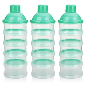 Accmor 3pcs Formula Dispenser On The Go, 5 Layers Stackable Formula Container for Travel, Baby Milk Powder Kids Snack Container, BPA Free, Green