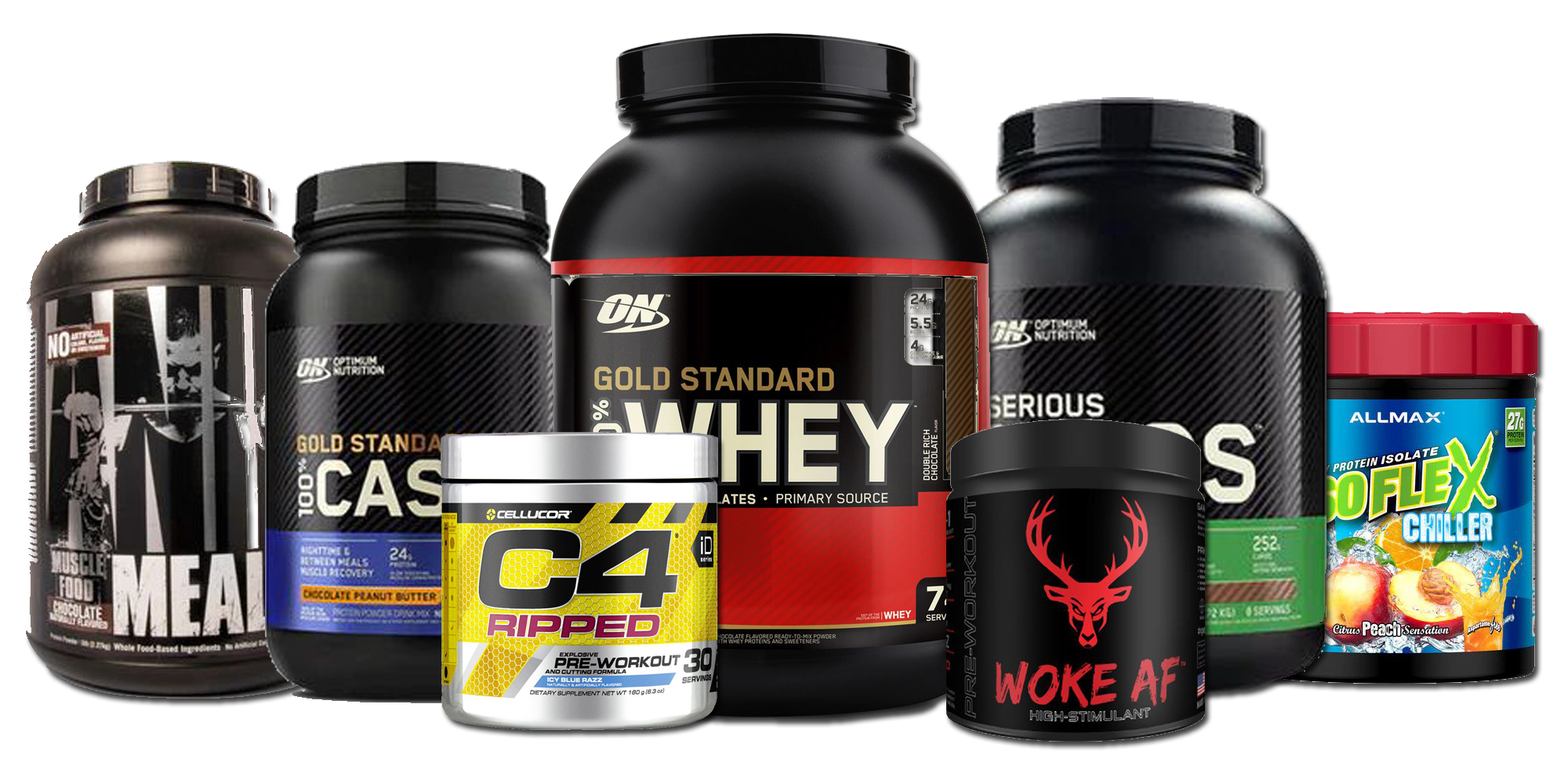a collection of sports nutrition supplements