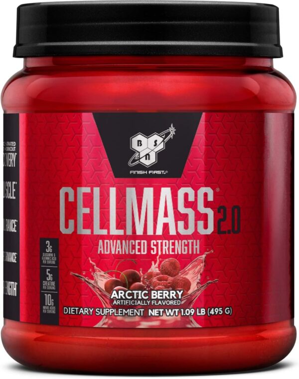 BSN CELLMASS 2.0 Post Workout Recovery with BCAA, Creatine, & Glutamine - Keto Friendly - Arctic Berry, (25 Servings) (1048058)