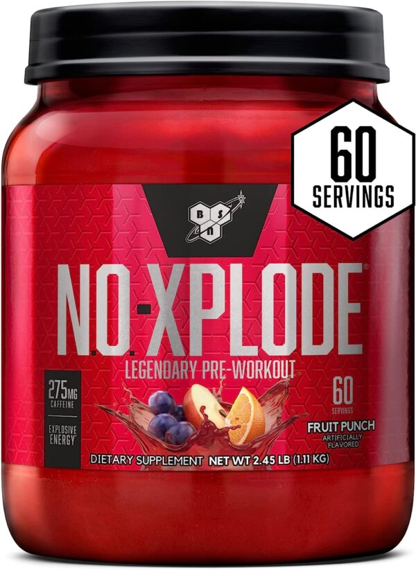 BSN N.O.-XPLODE Pre Workout Supplement with Creatine, Beta-Alanine, and Energy, Flavor: Fruit Punch, 60 Servings
