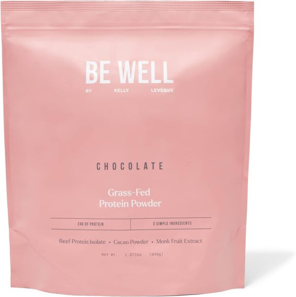 Be Well by Kelly LeVeque Swedish Grass-Fed Beef Protein Powder, Paleo and Keto Friendly, Dairy-Free & Gluten-Free, Low Carb Protein Powder with BCAAs & Collagen, 24g Protein (Chocolate - 30 Servings)
