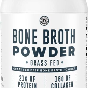 Bone Broth Powder, 2lb Pure Grass Fed Beef Bone Broth Protein Powder. Unflavored, Contains Collagen, Glucosamine & Gelatin, Paleo, Keto, Gut-Friendly, Non-GMO, Dairy Free. 32oz