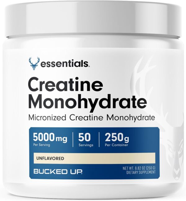 Bucked Up Creatine Monohydrate 250 Grams Micronized Powder, Essentials (50 Servings)