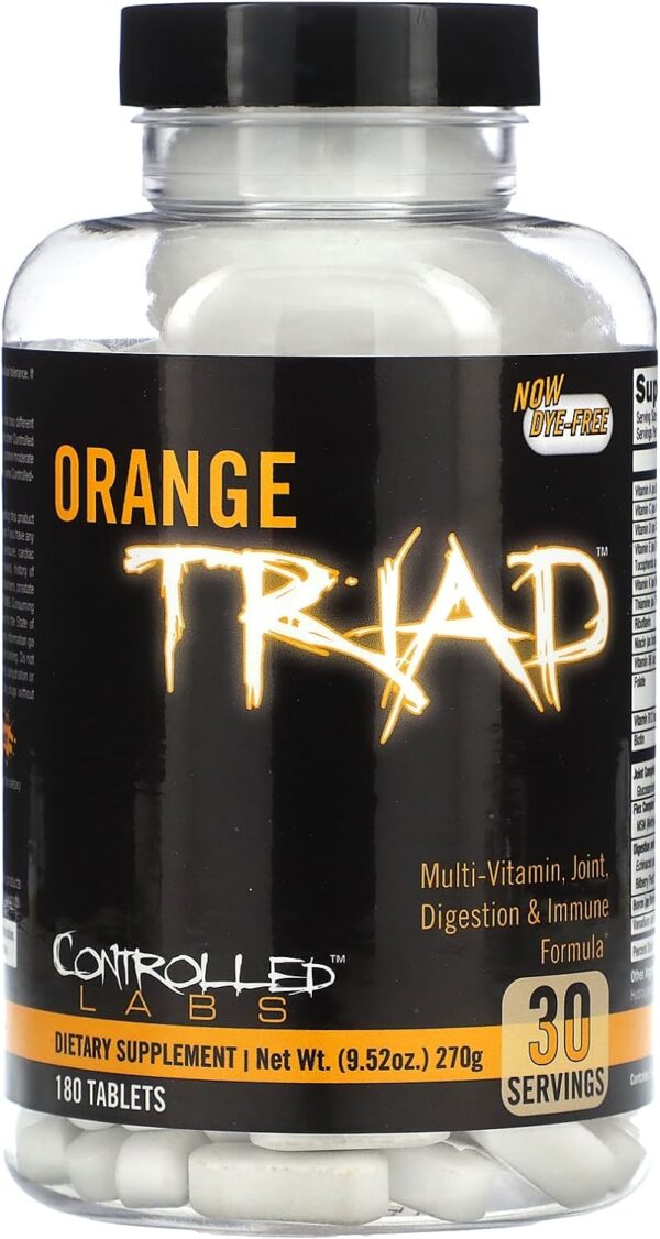 CONTROLLED LABS Orange Triad Daily Multivitamin, Iron Free Sports Supplement for Workout, Digestion, Immune, and Joints, 30 serv Muscle Building and Recovery Tablets