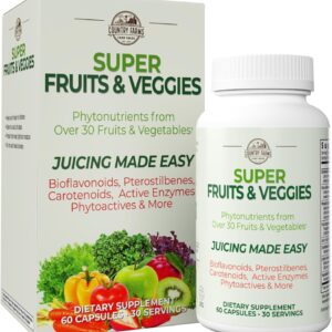 COUNTRY FARMS Super Fruits and Veggies Capsules, Whole Food Supplement, Powerful Antioxidant, Supports Energy, Immune Health, Boosts Digestive Health, 30 Super Foods, 30 Servings