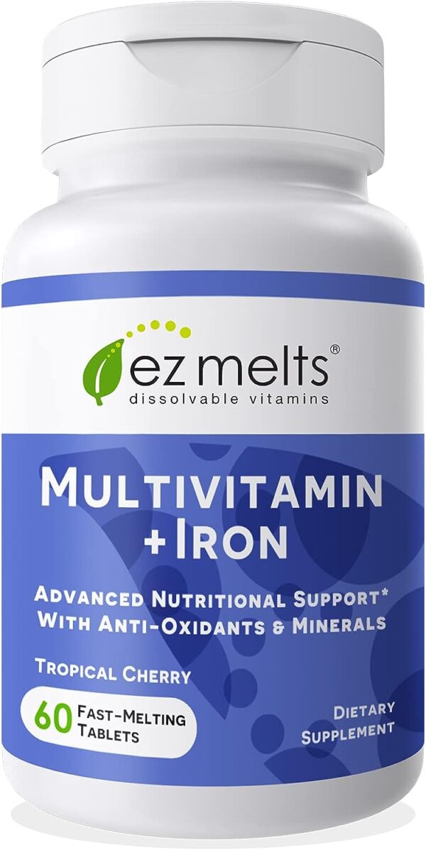 EZ Melts Dissolvable Multivitamin with Iron for Women & Men, Sugar-Free, 1-Month Supply
