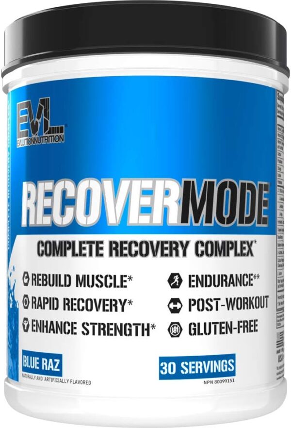 Evlution Nutrition Recover Mode- Complete Post Workout with BCAAs, Immunity Support, Vitamin C, D & E, Electrolytes, Hydration, Creatine, Glutamine, Beta-Alanine, L-Carnitine, 30 Serve, Blue Raz
