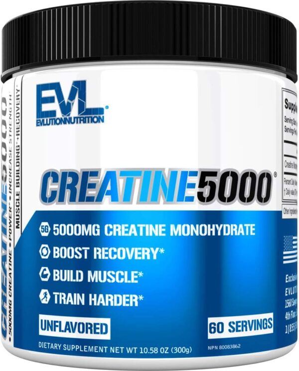 Evlution Pure Creatine Monohydrate Powder 5000mg Nutrition Pre and Post Workout Recovery Drink Mix Creatine Powder for Enhanced Muscle Mass Athletic Performance and Muscle Recovery - Unflavored