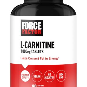 FORCE FACTOR L-Carnitine Supplement, L Carnitine Tartrate 1000mg Capsules to Convert Fat Into Energy, Support Muscle Recovery, and Boost Exercise Performance, Vegan, Non-GMO, 90 Vegetable Capsules