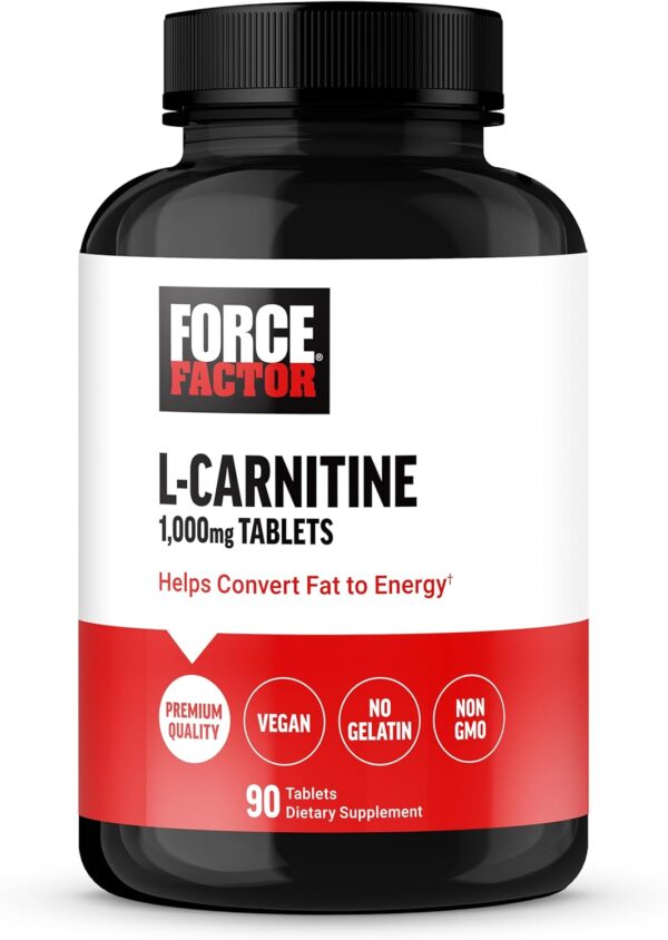 FORCE FACTOR L-Carnitine Supplement, L Carnitine Tartrate 1000mg Capsules to Convert Fat Into Energy, Support Muscle Recovery, and Boost Exercise Performance, Vegan, Non-GMO, 90 Vegetable Capsules