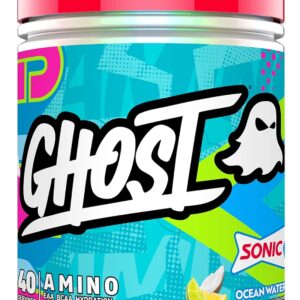 GHOST Amino: Essential Amino Acid Supplement, Sonic Ocean Water - 40 Servings - Intra-Workout Powder for Hydration and Recovery 4.5g BCAA & 5.5g EAA - Soy & Gluten-Free, Vegan