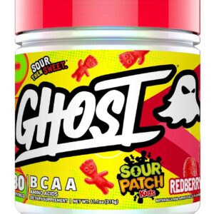 GHOST BCAA Powder Amino Acids Supplement, Sour Patch Kids Redberry - 30 Servings - Sugar-Free Intra, Post & Pre Workout Amino Powder & Recovery Drink, 7G BCAA Supports Muscle Growth