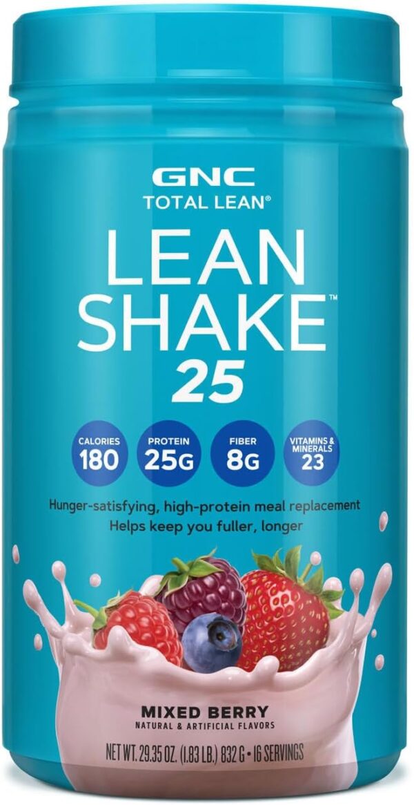 GNC Total Lean | Lean Shake 25 Protein Powder | High-Protein Meal Replacement Shake | Mixed Berry | 16 Servings