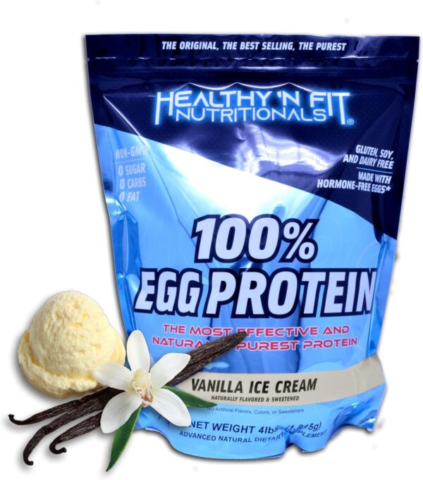 Healthy 'N Fit 100% Egg Protein- Vanilla (4lb): 100% Egg White Protein Plus Natural Peptides.-Naturally Sweetened, Pure, Keto, Paleo Friendly