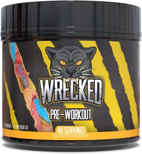 Huge Supplements Wrecked Pre-Workout, 30G+ Ingredients Per Serving to Boost Energy, Pumps, and Focus with L-Citrulline, Beta-Alanine, Hydromax, L-Tyrosine, and No Useless Fillers (Sour Gummy)