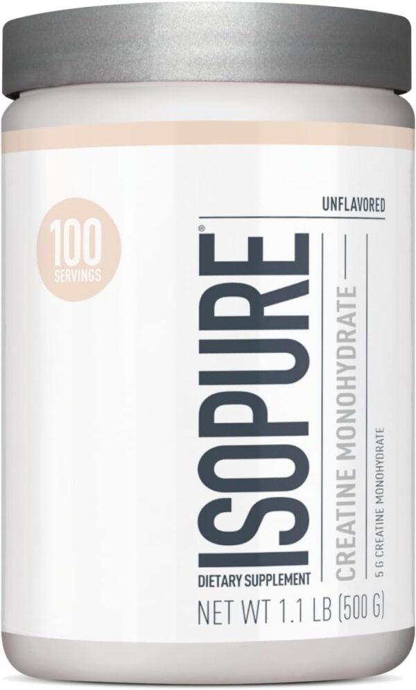 Isopure Unflavored Creatine Monohydrate Powder, Zero Added Ingredients, No Calories, 5g Creatine Monohydrate per scoop, 100 Servings, 500g
