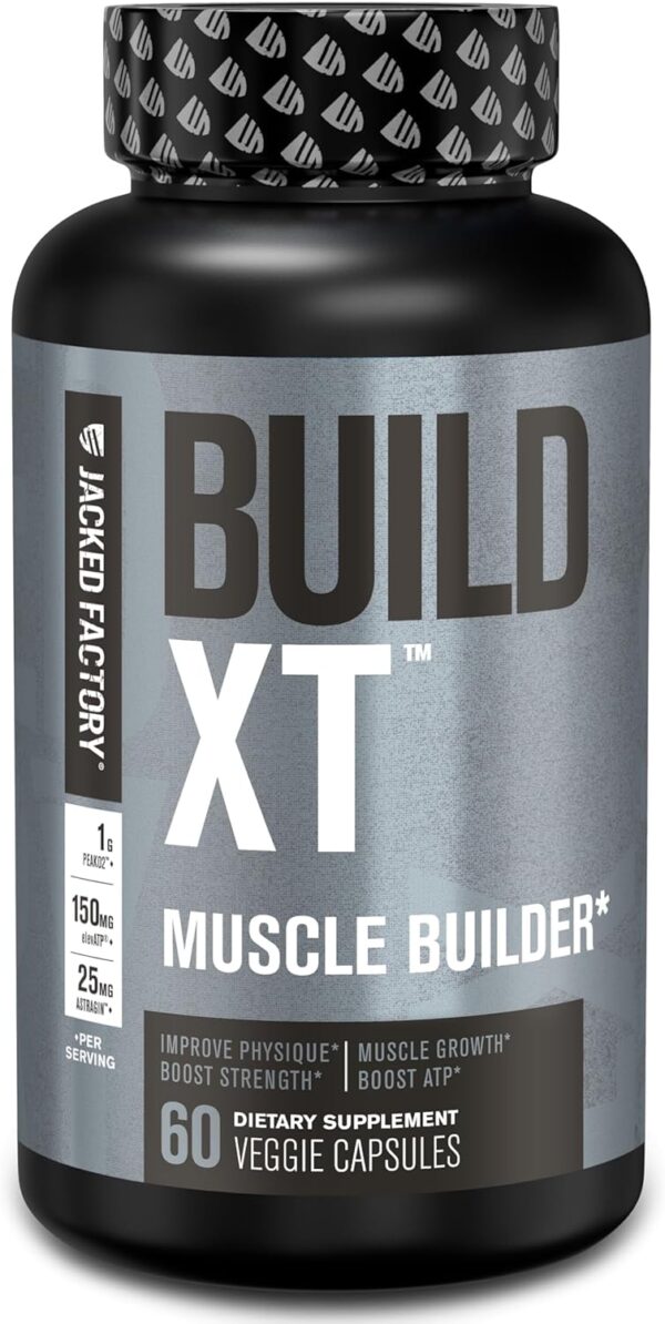 Jacked Factory Build-XT Daily Muscle Builder & Performance Enhancer - Muscle Building Supplement for Muscular Strength & Growth | Trademarked Ingredients Peak02, ElevATP, & Astragin - 60 Veggie Pills