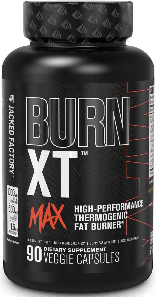 Jacked Factory Burn-XT Max - High-Performance Thermogenic Fat Burner & Appetite Suppressant for Men & Women w/PurCaf Organic Caffeine, MitoBurn, Green Tea, Acetyl L Carnitine & More - 90 Capsules