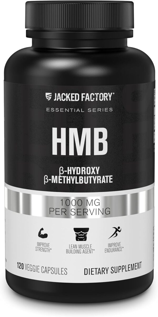Jacked Factory Essentials HMB Capsules - HMB Supplements for Lean Muscle Growth, Preventing Muscle Breakdown During Calorie-Deficits, & Enhancing Muscle Recovery - 120 Veggie Capsules