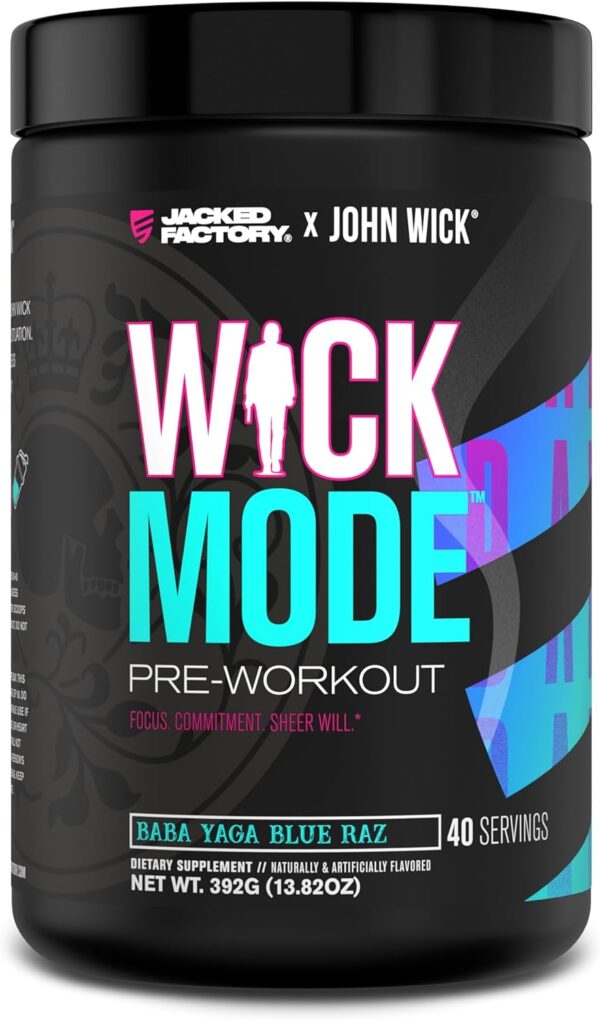 Jacked Factory X John Wick - Wick Mode Pre Workout Powder - Intense Energy, Battle-Ready Focus, Unstoppable Commitment, and Sheer Will - 40 Servings, Baba Yaga Blue Raz