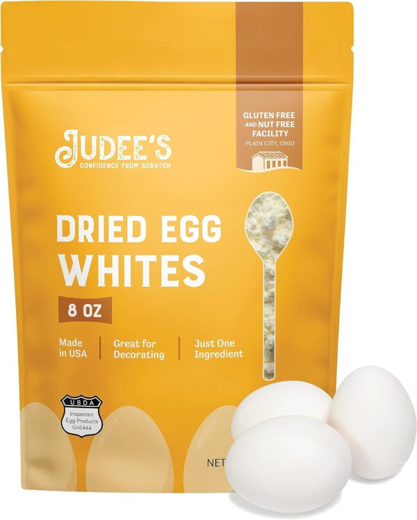 Judee’s Dried Egg White Protein Powder 8 oz - Pasteurized, USDA Certified, 100% Non-GMO - Gluten-Free and Nut-Free - Just One Ingredient - Made in USA - Use in Baking - Make Whipped Egg Whites