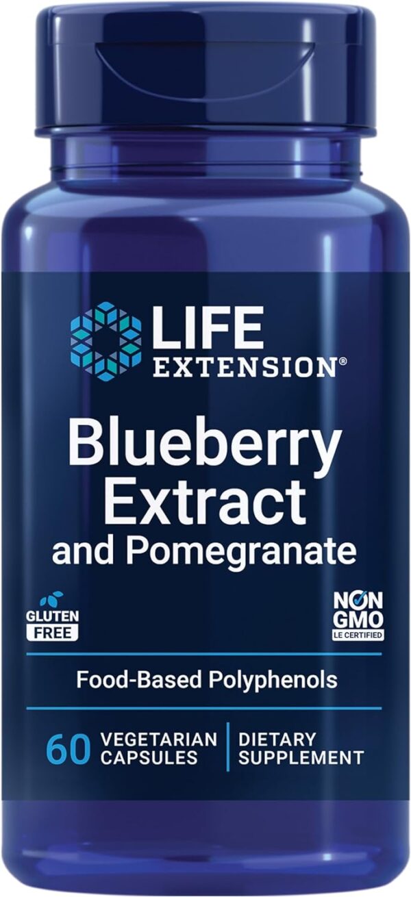 Life Extension Blueberry Extract & Pomegranate – Antioxidants Supplement with Wild Blueberry & Pomegranate Polyphenols for Brain and Heart Health - Gluten-Free, Non-GMO, Vegetarian – 60 Capsules