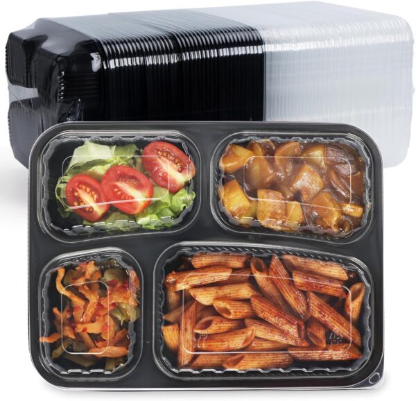 Meal Prep Container, 4 Compartment 40-Pack To Go Containers with Lids Reusable BPA Free Microwave and Freezer Safe Bento Boxes Ideal for Portion Control and Food Storage(34oz)