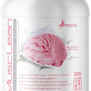 Metabolic Nutrition - Musclean - Milkshake, Whey High Protein Meal Replacement, Maintenance Nutrition, Low Carb, Keto Diet, Digestive Enzymes, Strawberry, 2.5 Pound (25 ser)