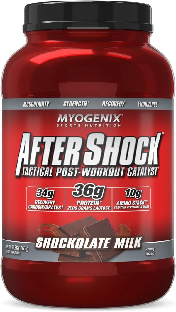 Myogenix Aftershock Post Workout, Unlimited Muscle Growth | Anabolic Whey Protein | Mass Building Carbohydrates | Amino Stack Creatine and Glutamine Plus BCAAs | Shockolate Milk - 2.64 LBS